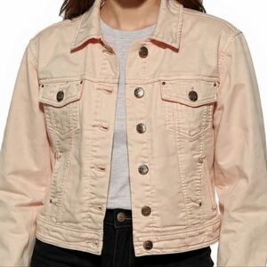 M🌸Chic Light Pink Denim Jacket Color Distressed